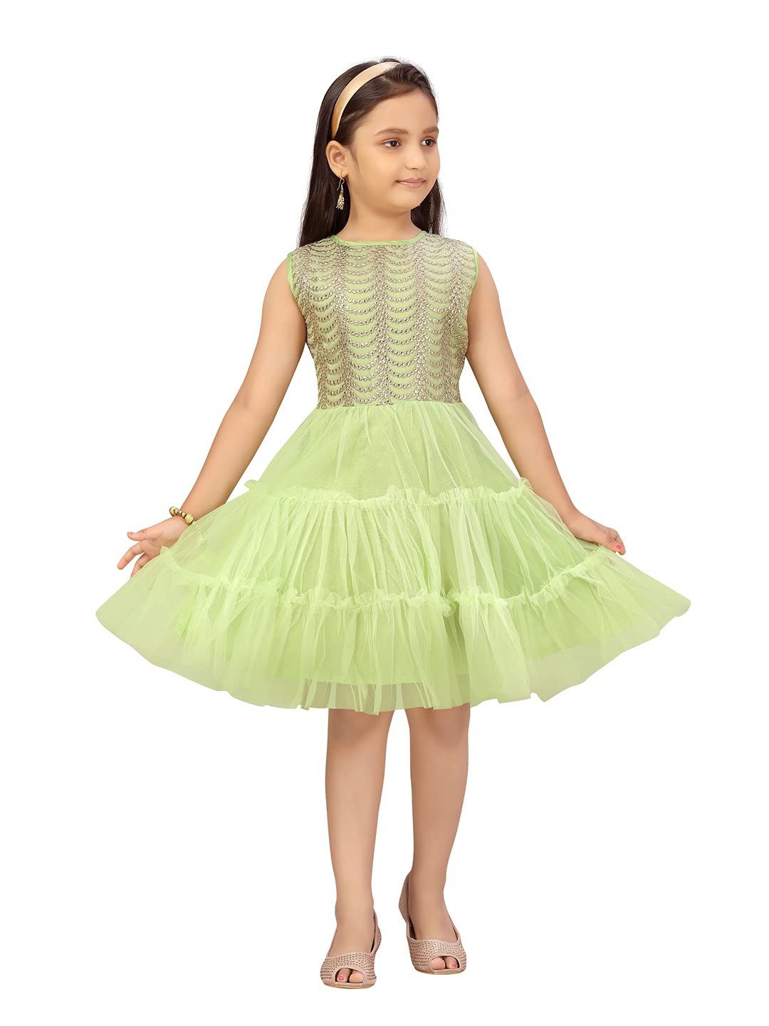 Aarika Girls Net A-Line 1-2 Years Dress (NV-FK-21906_Sea Green
