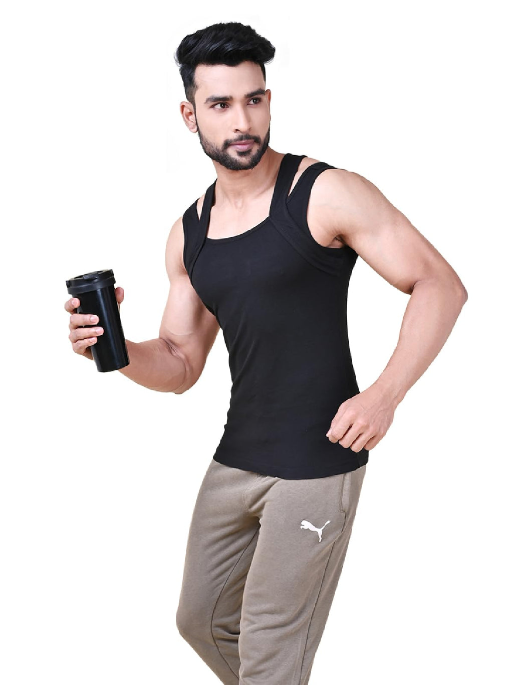 Rupa Solid Standard Colors by Athlefit X Gym Vest for Men, 100% Cotton Breathable and Stretchable Fabric, Racerback with Criss C