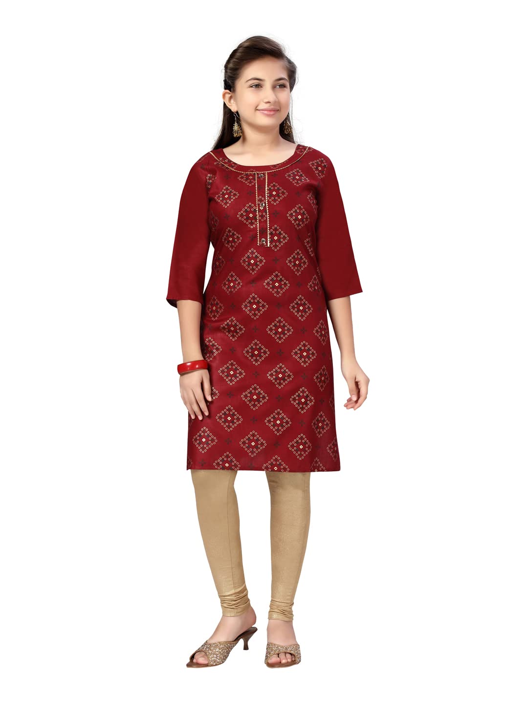 Aarika GirlS Cotton Kurti Legging Set (Kl-F-19_Maroon-Fawn_32)