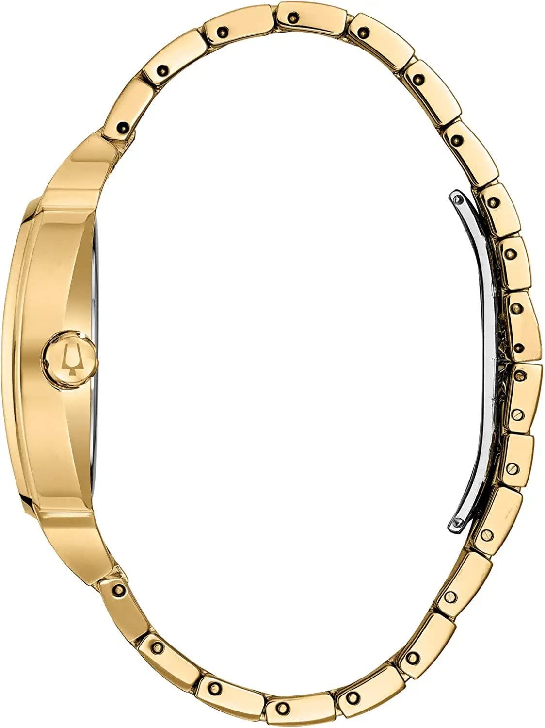 Bulova Men's Crystals Phantom Gold Tone Stainless Steel 3-Hand Quartz Watch, Cushion Shape Dial and Curved Mineral Crystal Style