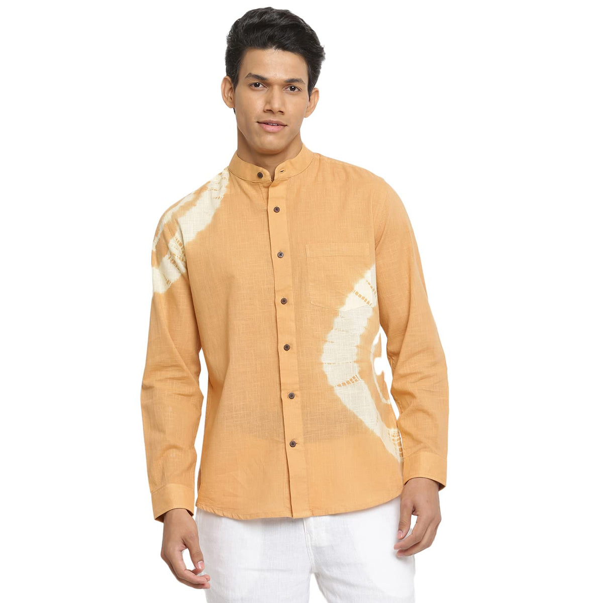 Fabindia Men Collar Cotton Tie-And-Dye Printed Casual Shirt Band_M Orange