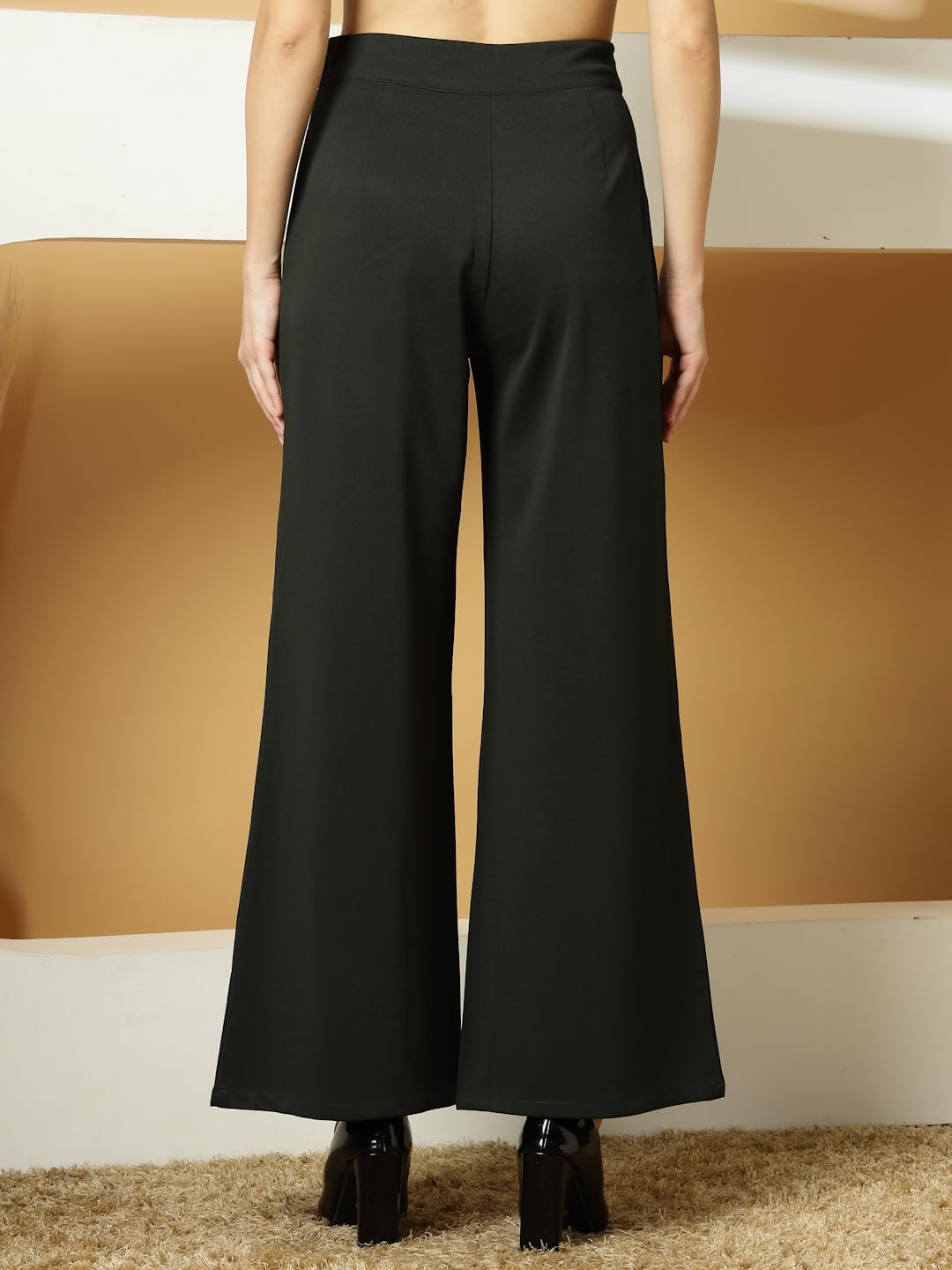 OOMPH! Women Trouser | Wide Leg High Waist Trousers | Solid Formal & Casual Pants with Front Patch Pockets | Officewear, Travel,