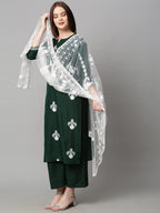 Gosriki Women'S Cotton Blend Kurta With Palazzo & Dupatta (Coin-Go_Green_X-Large)