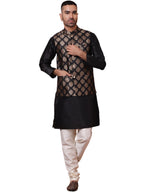 Jompers Mens Printed Nehru Jacket With Solid Kurta Pyjama Set