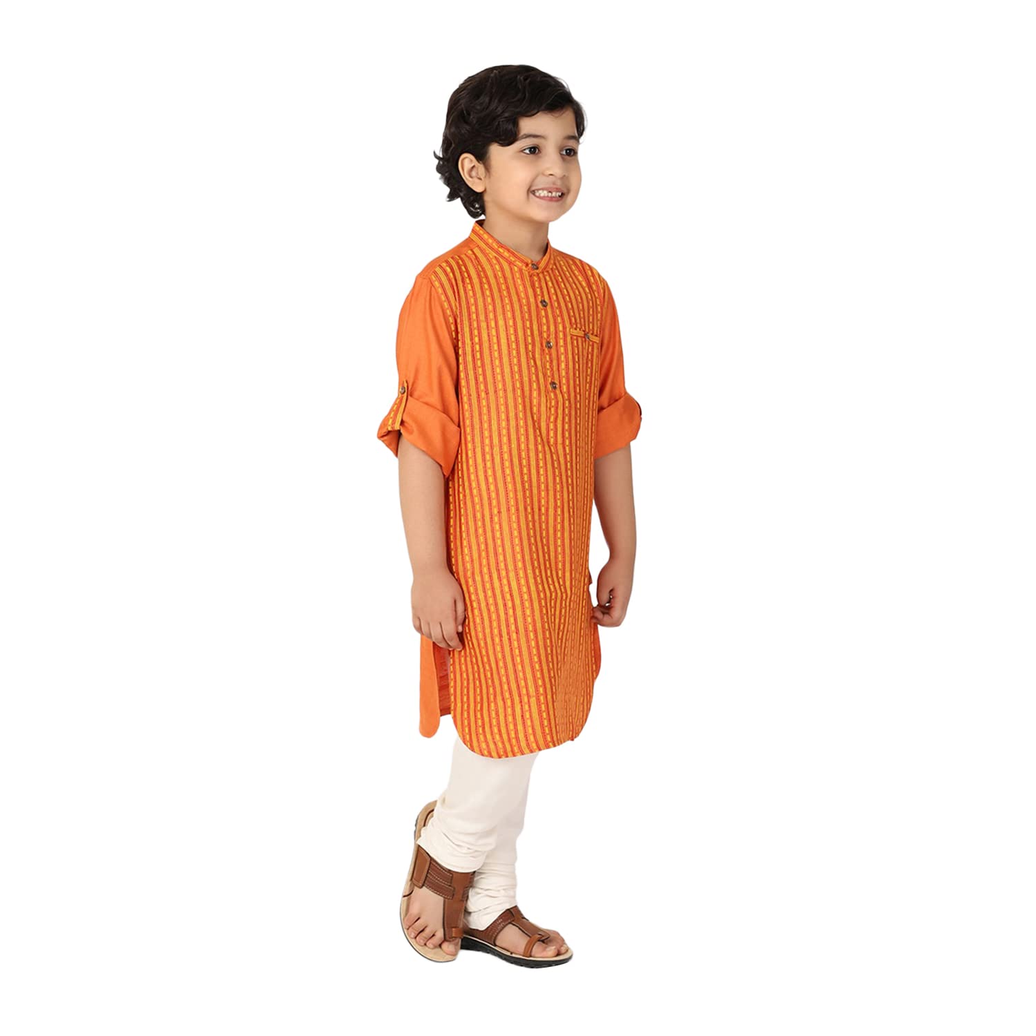 Fabindia Viscose Tussar Printed Long Kurta (Yellow-3-4 Year-10654886)