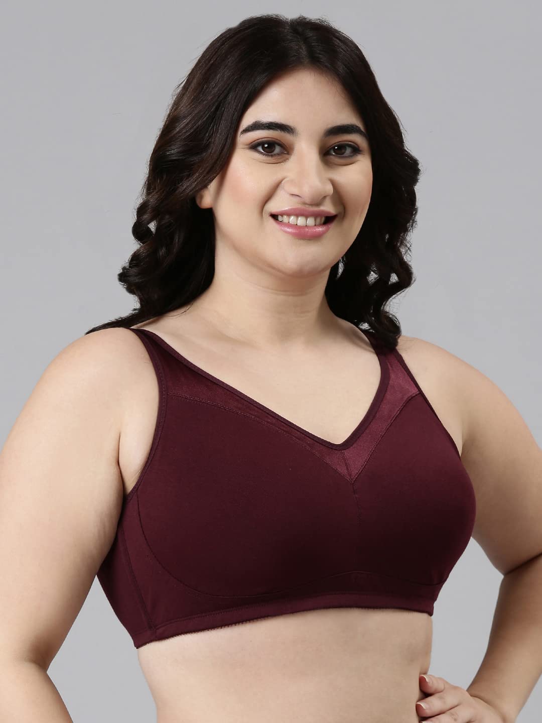 Enamor A112 Full Support Minimizer Cotton Bra For Women Non-Padded, Non-Wired & Full Coverage With Seamless Cup(A112-Grapewine-4