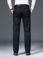 AVANOVA Mens Solid Navy Blue Mid Rise Trousers Light Business Style Slightly Stretch Straight Leg Pants for Outdoor Casual Dail