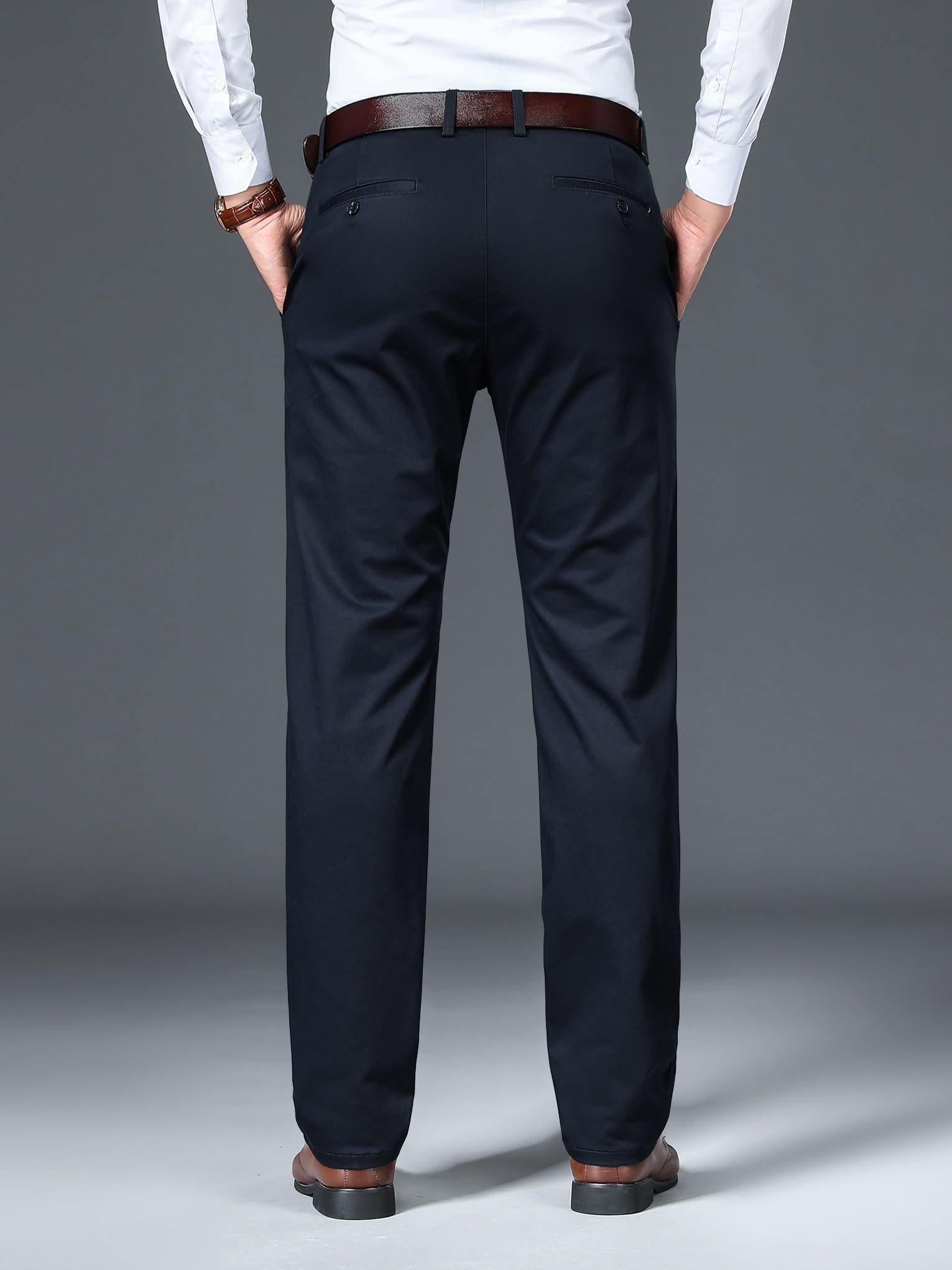 AVANOVA Mens Solid Navy Blue Mid Rise Trousers Light Business Style Slightly Stretch Straight Leg Pants for Outdoor Casual Dail