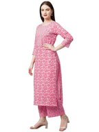 Gosriki Women'S Cotton Blend Traditional Straight Printed Kurta And Palazzo Set (Valab Pink_M-Gs_Pink_Medium)