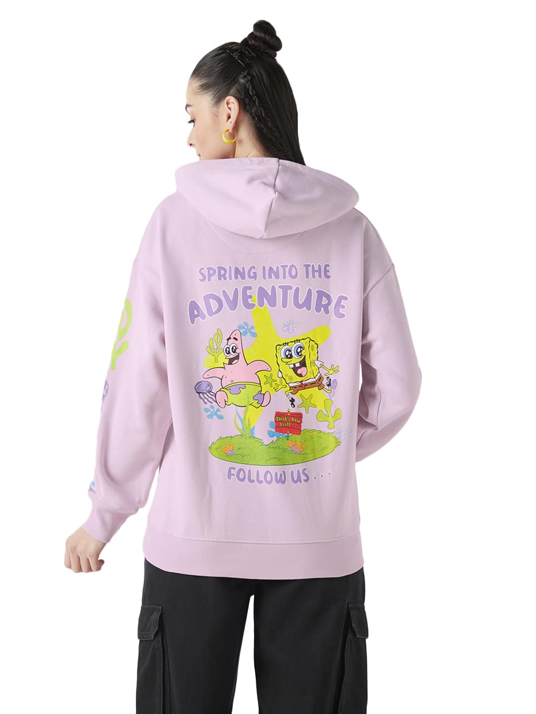 Bewakoof Heavy Duty 1.0 Official Spongebob Merchandise Spongebob WomenS Graphic Print Oversized Fit Full Sleeve Hooded Fleece Ho