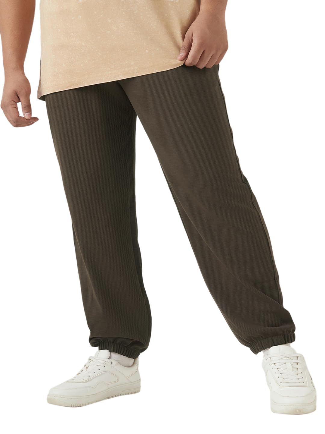 Bewakoof Heavy Duty 1.0 Mens Textured Regular Fit Cotton Blend Plus Size Joggers_646489_Brown_6XL