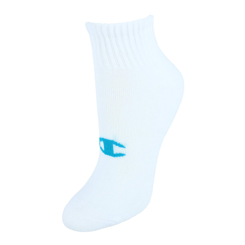 Champion womens Double Dry 6-pair Pack Performance Ankle Socks, White/Blue Stripes, Shoe Size 5-9 US