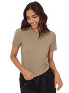 The Souled Store Solids: Classic Beige Women and Girls Short Sleeves Round Neck Polyester Blend Relaxed Fit T-Shirts