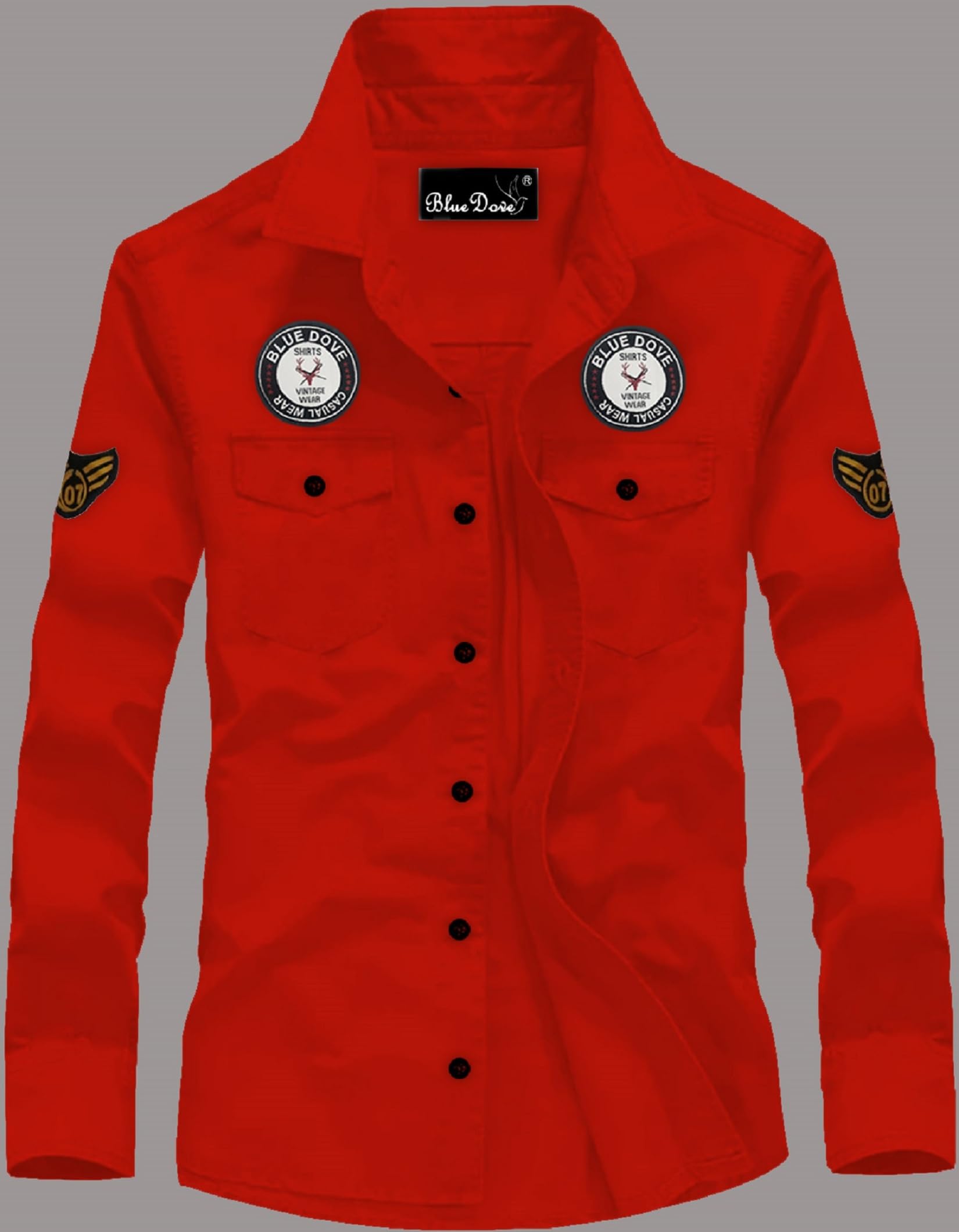 Kadiyu MenS Cotton Blend Shirt With Pockets Full Sleeves Round Collar Neck Botton Down Closure Solid Pattern Relaxed Fit And St
