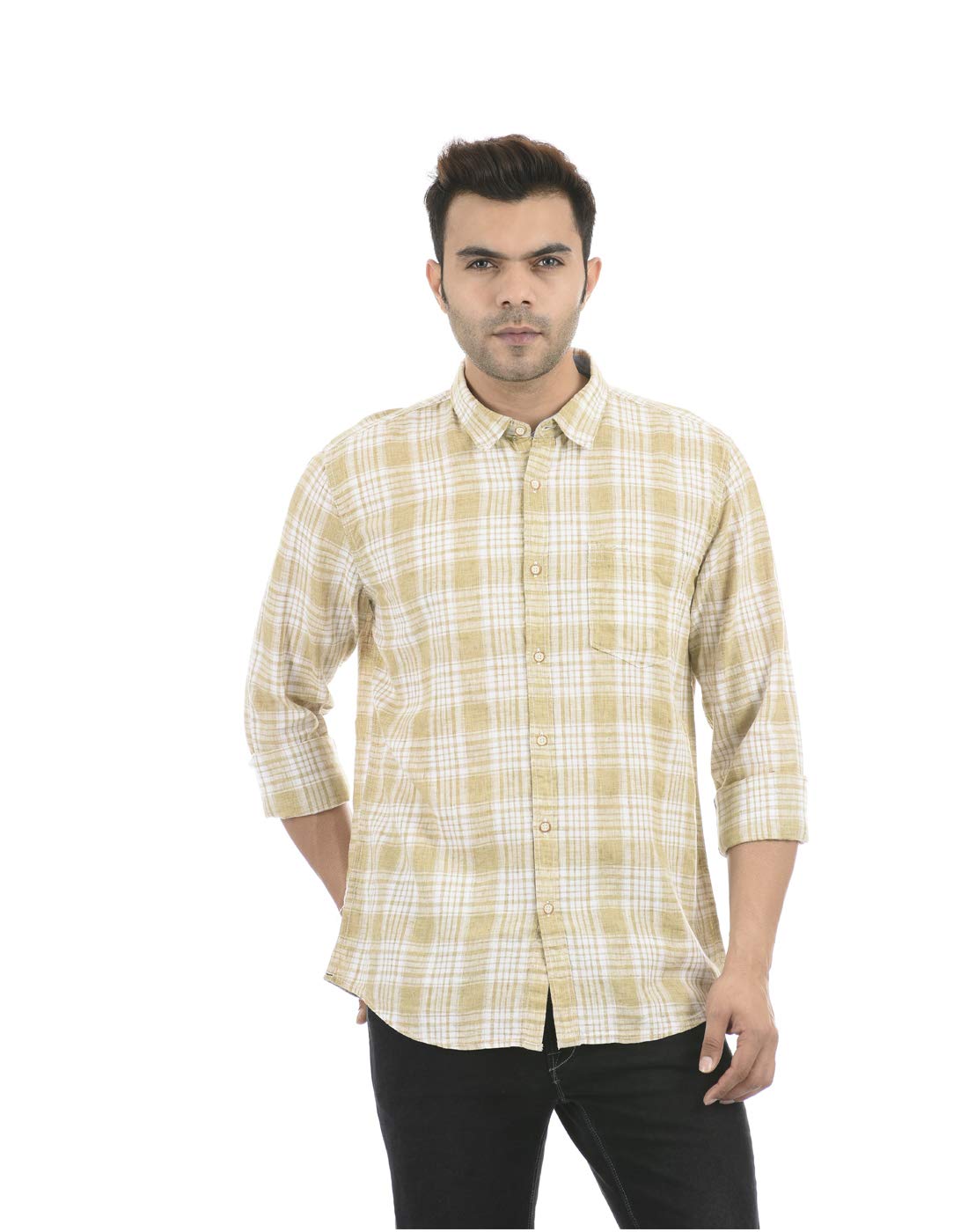 Pepe Jeans MenS Checkered Slim Fit Casual Shirt (Pm306560_Beige S)