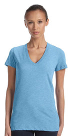 Ladies Triblend Short-Sleeve Deep V-Neck T-Shirt - BLUE TRIBLEND - S(D0102H7WB0J)
