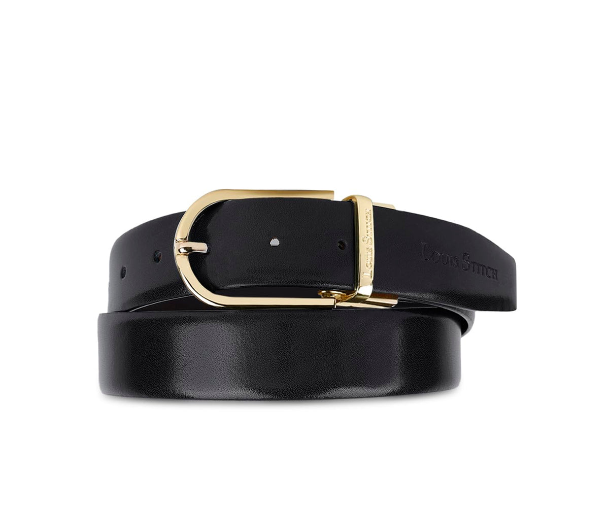 Louis Stitch MenS Reversible Leather Belt Formal Belts For Men Spanish Leather Golden Buckle 1.5 Inch (35Mm) (Black/Grey) (BeV 38