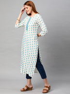ANNI DESIGNER Womens Cotton Blend Traditional Straight Printed Kurta and Pant Set (AMD 32-White_L_White_Large)