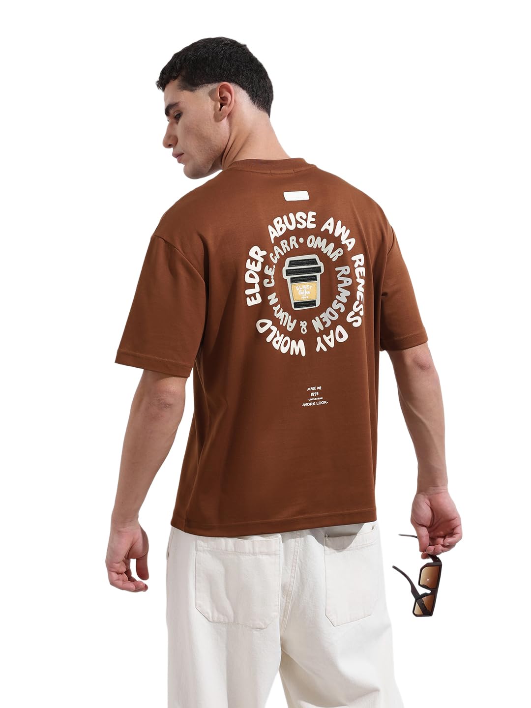 The Indian Garage Co Mens Relaxed Fit Applique Crew Neck Half Sleeves Sweater