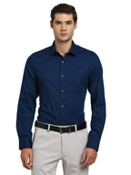 Turtle Men 100% Cotton Slim Fit Indigo Blue Dobby Print Formal Shirt