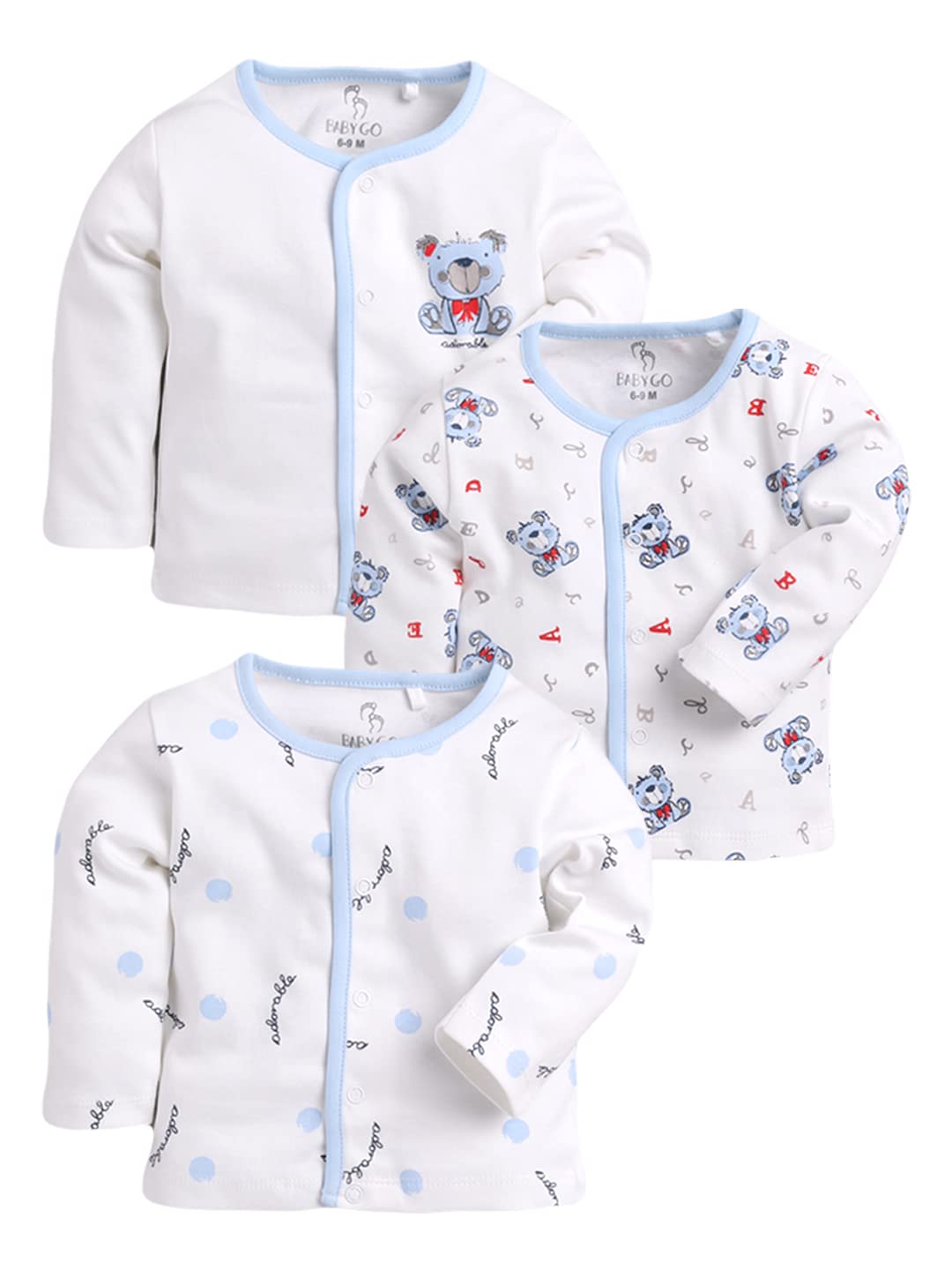 BABY GO Baby Boy Full Sleeves 100% Pure Cotton Regular Fit T-Shirt Combo Pack of 3 (White) 6 Months-9 Months