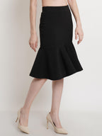 POPWINGS Casual Solid Black Peplum Skirt for Women | Women Skirt | Women Stylish Skirt | Skirts for Women
