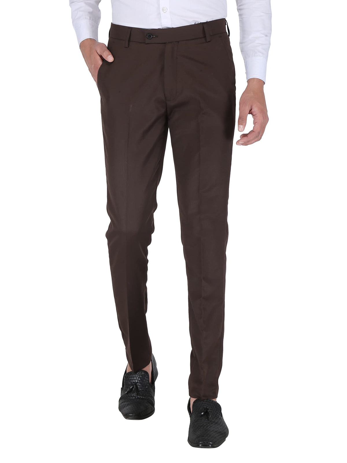 Playerz Brown Slim Fit Formal Trouser for Men (Brown) 28