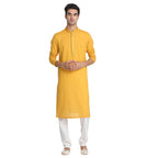 Manyavar Mens Mustard Yellow Self Booti Kurta Set (Mustard,L)