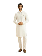 Manyavar Mens Rayon Blend Shirt Collar Solid Long Kurta (White,XXL)