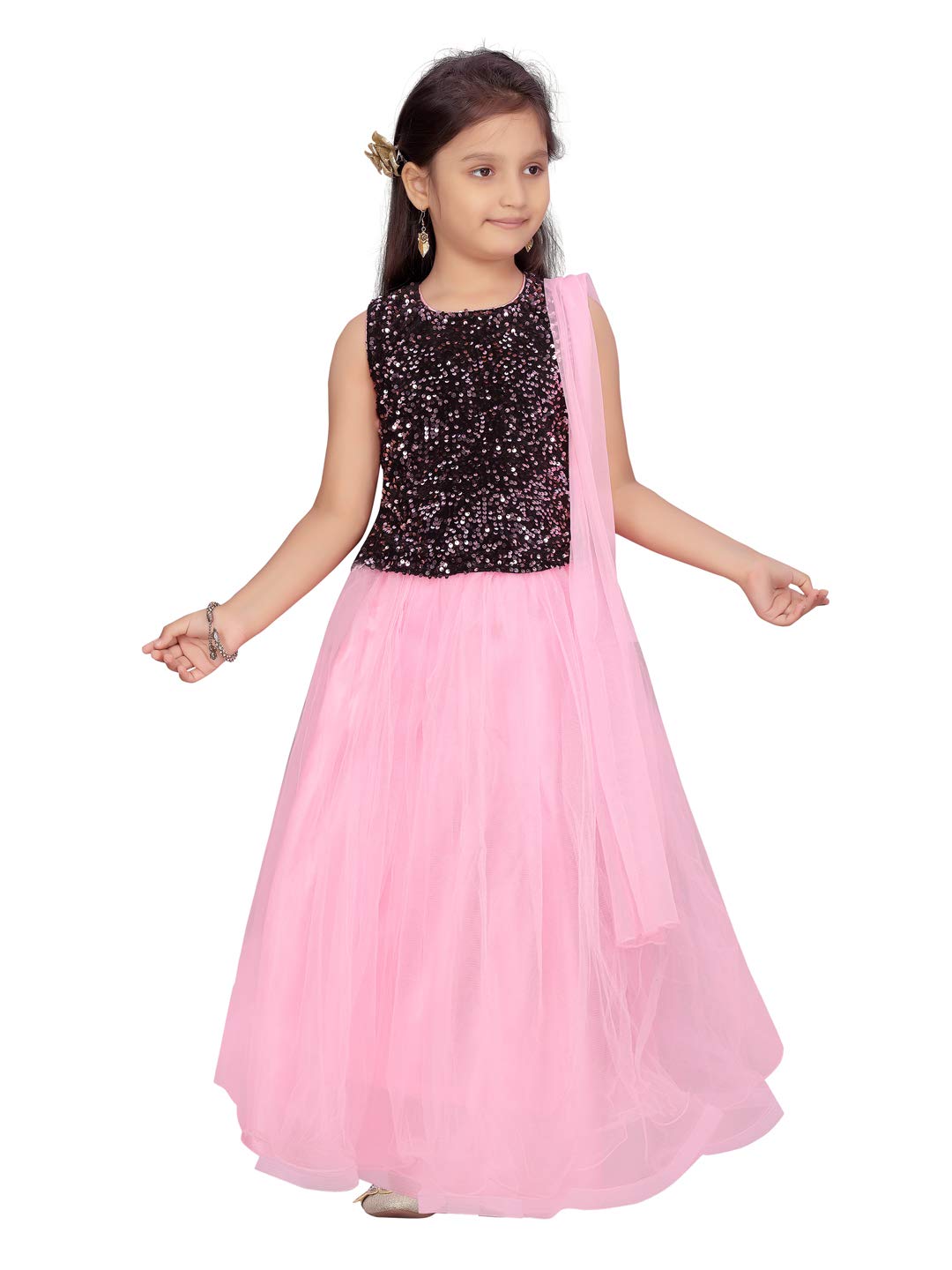 Aarika GirlS Cotton Blend Lehenga, Choli And Attached Dupatta Set (Lch-18268_Black_6-7 Years)