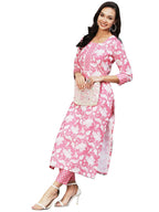 ANNI DESIGNER Womens Cotton Blend Printed Straight Kurta with Pant (Pustak Pink-Nw_L_Pink_Large)