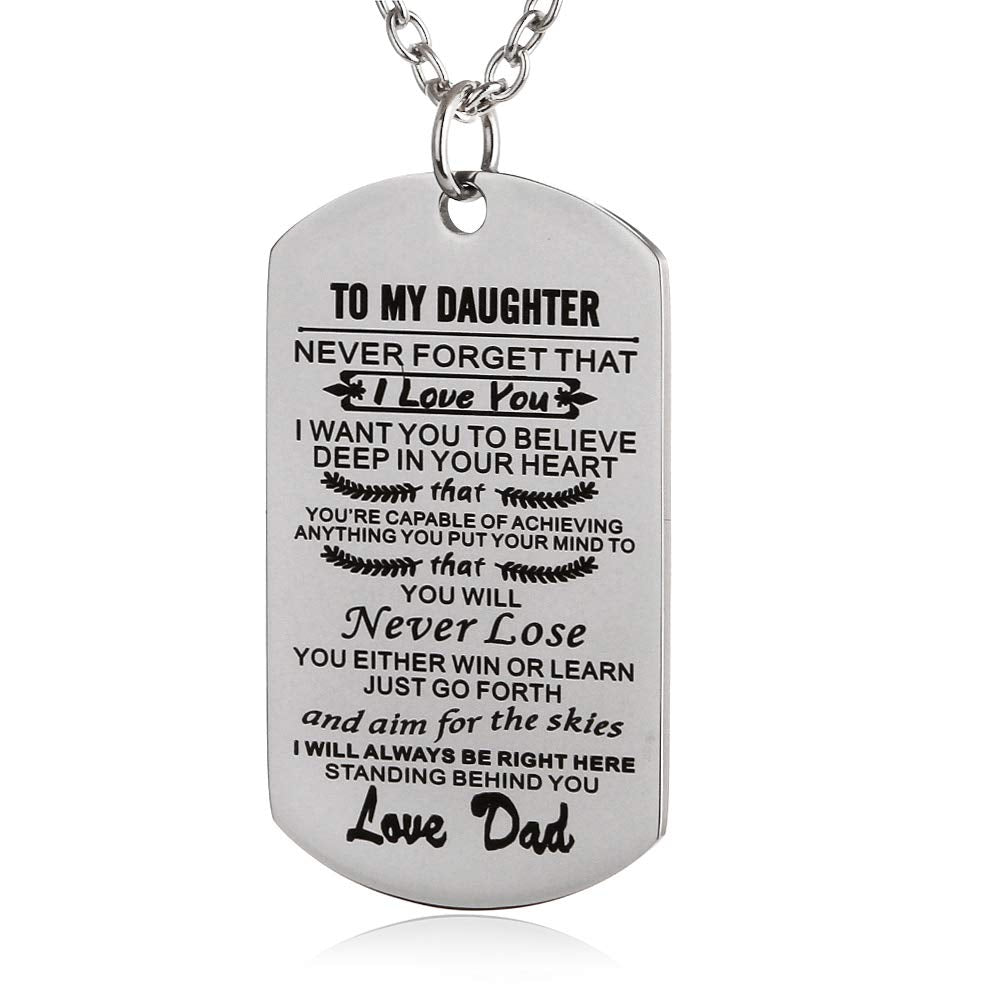 FAYERXL to My Daughter Dog Tag Necklace Gift Ideas from Dad Inspiration Quote Birthday/Valentine's Day/Graduation/Christmas Gift