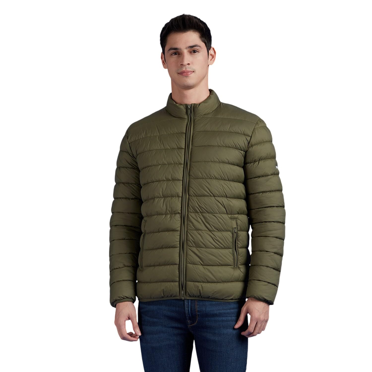 Green Hgh Neck Full Sleeve Bomber Jacket
