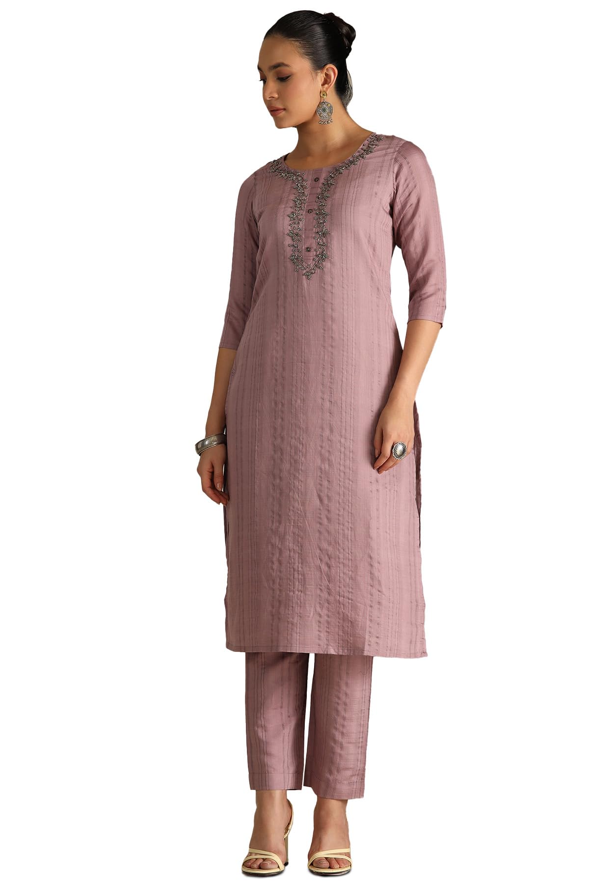 Soch Women Viscose Blend Striped Kurta Set with Cutdana