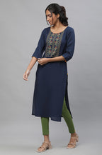 Aurelia WomenS Blue Thread Embroidered Seer Sucker Kurta