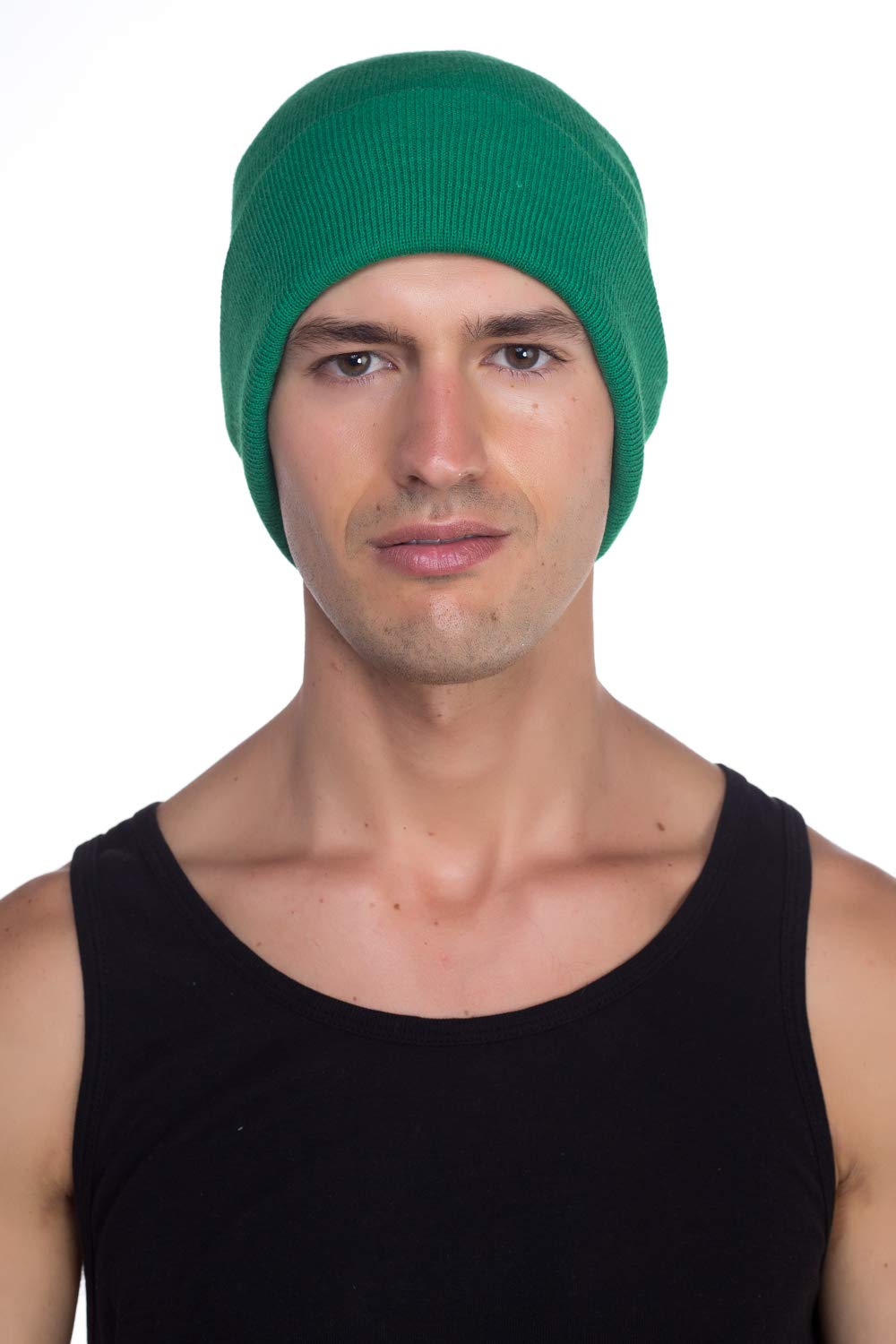 Top Level Unisex Cuffed Plain Skull Beanie Toboggan Knit Hat/Cap, Kelly Green