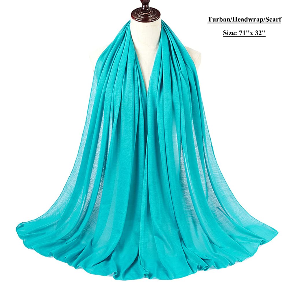 Harewom Womens Head Wraps Scarf Long Lightweight Fashion Solid Color Winter Turban Headband for Locs Medium-Turquoise