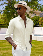 CB-COLEBROOK Mens Long Sleeve Button Down Shirts Casual Cotton Linen Shirts Summer Beach Shirt for Mens Top (in, Alpha, 2XL, Re