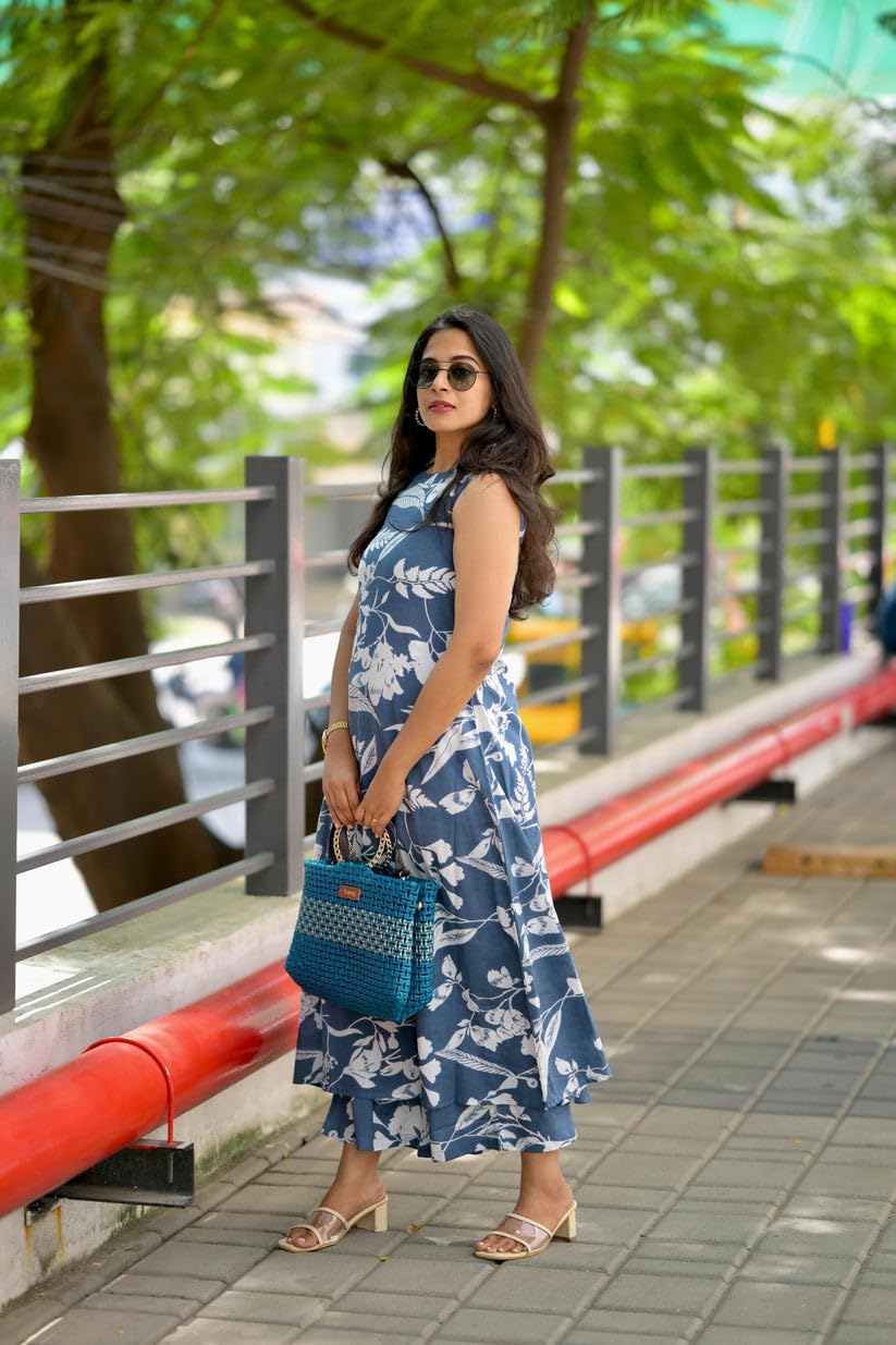 ANNI DESIGNER Womens Rayon Blend Anarkali Printed Kurta with Pant (Senta Grey_XXL_Grey_XX-Large)