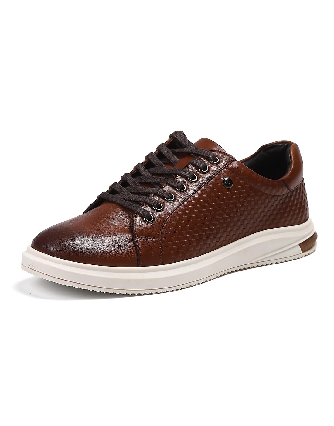 Mens Tan Solid Lace Up Genuine Leather Casual Sneaker 9