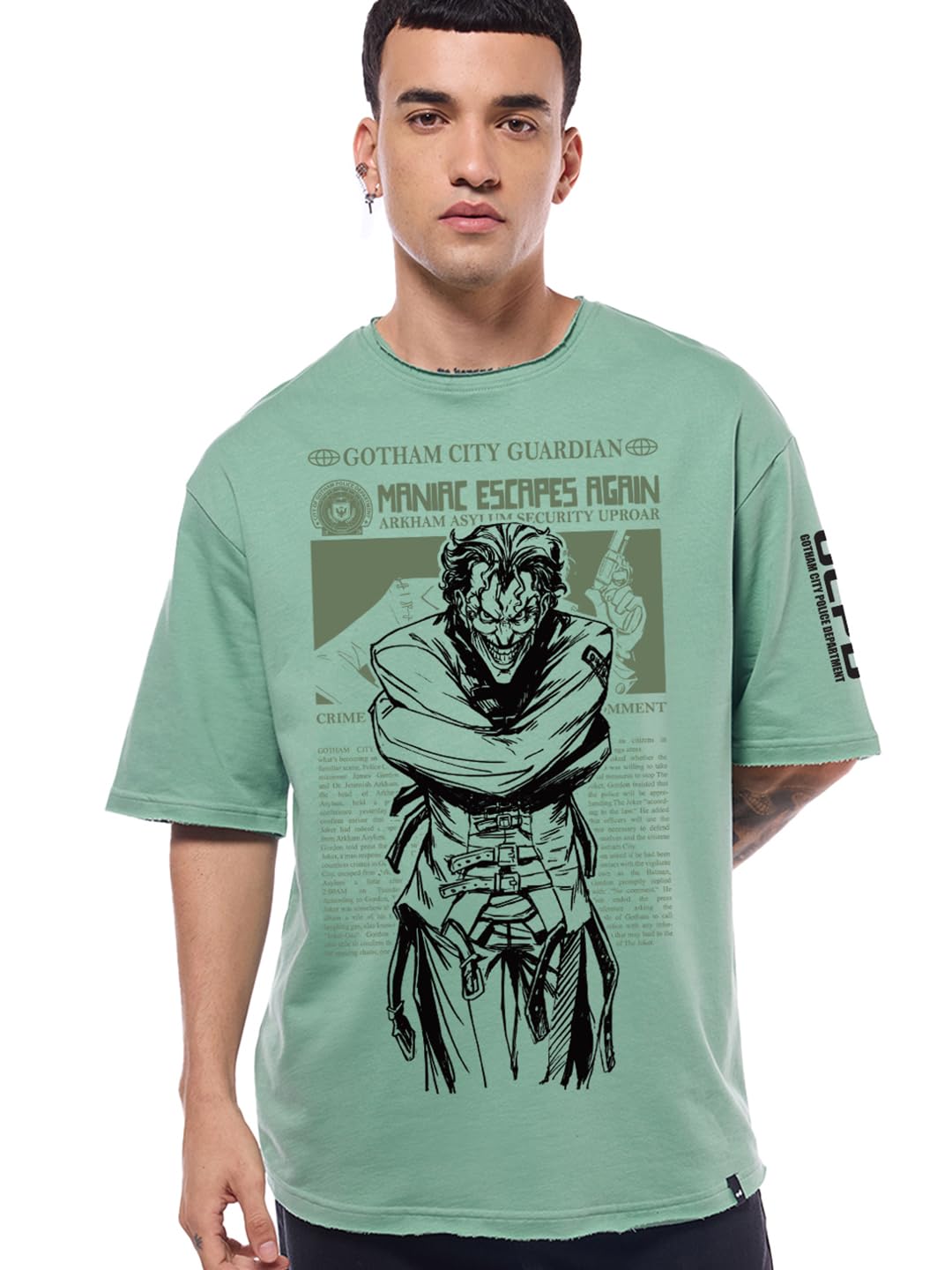 Bewakoof Heavy Duty 1.0 Official DC Merchandise Joker Mens Graphic Printed Oversized Fit Half Sleeve Round Neck Terry T-Shirt_6