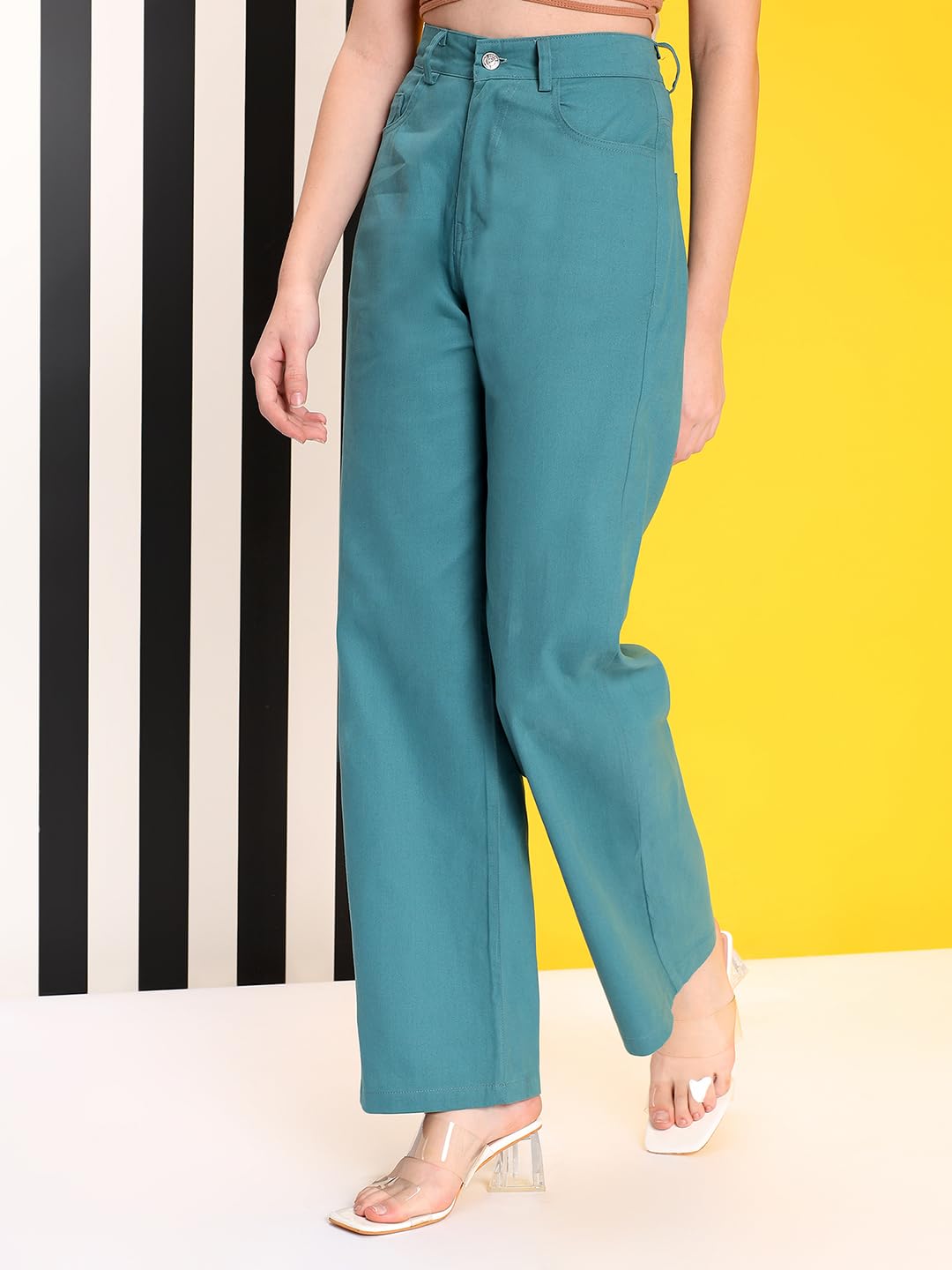 Kotty WomenS Relaxed Fit Soft Cotton Blend High-Waist Wide-Leg Jeans(Blue,30)