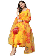 ANNI DESIGNER Women's Organza Anarkali Floral Printed Kurta with Pant & Dupatta (BHUJ-Yellow-NW_XXL_Yellow_XX-Large)