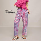 NYKD (NYS141 Checked Pure Cotton Pyjama Sleepwear Pants for Women | Relaxed Fit with Non-Slip Elasticated Waistband, Adjustable