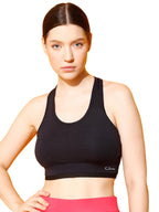 Clovia Womens Polyester Medium Impact Non-Padded Wirefree Full Cup Sports Bra (BR2158P13_Black_XXL)