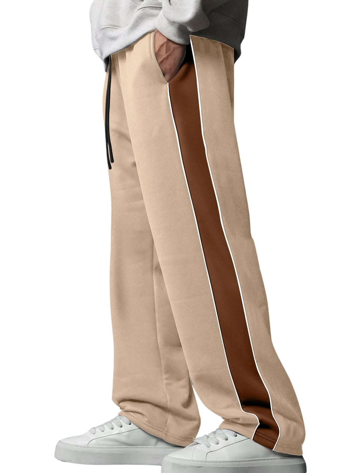 Jump Cuts Mens Brown And Beige Color Block Polyester Trackpant