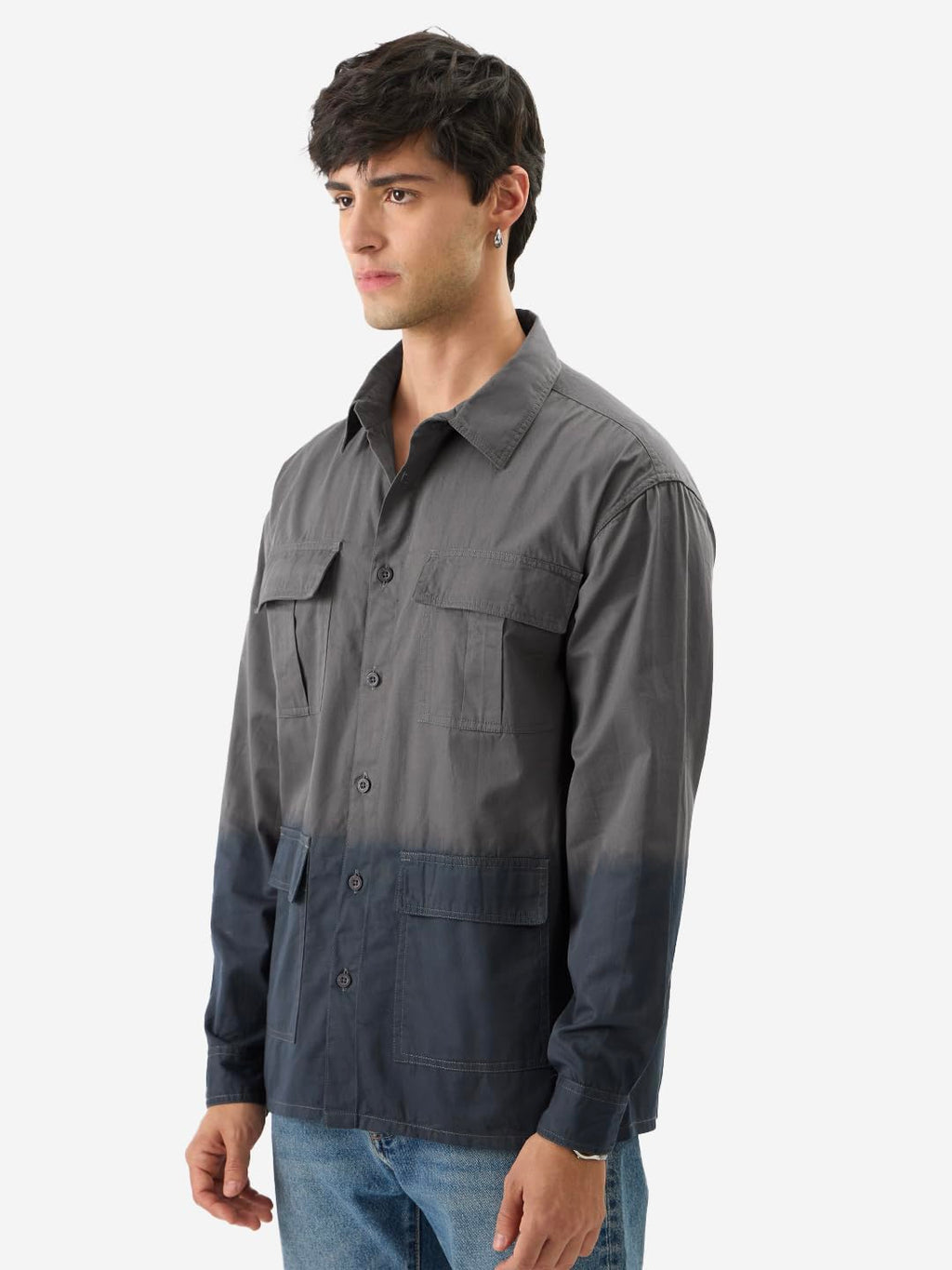 The Souled Store Blue Bonnet Men and Boys Long Sleeves Collared Neck Buttoned Front Regular Fit Cotton Utility Shirts