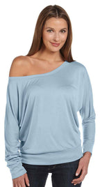 Ladies Flowy Long-Sleeve Off Shoulder T-Shirt - NEON PINK - S(D0102H7WVcT)