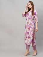 ANNI DESIGNER Womens Cotton Blend Printed Straight Kurta with Pant (PS-Purple_M_Purple_Medium)