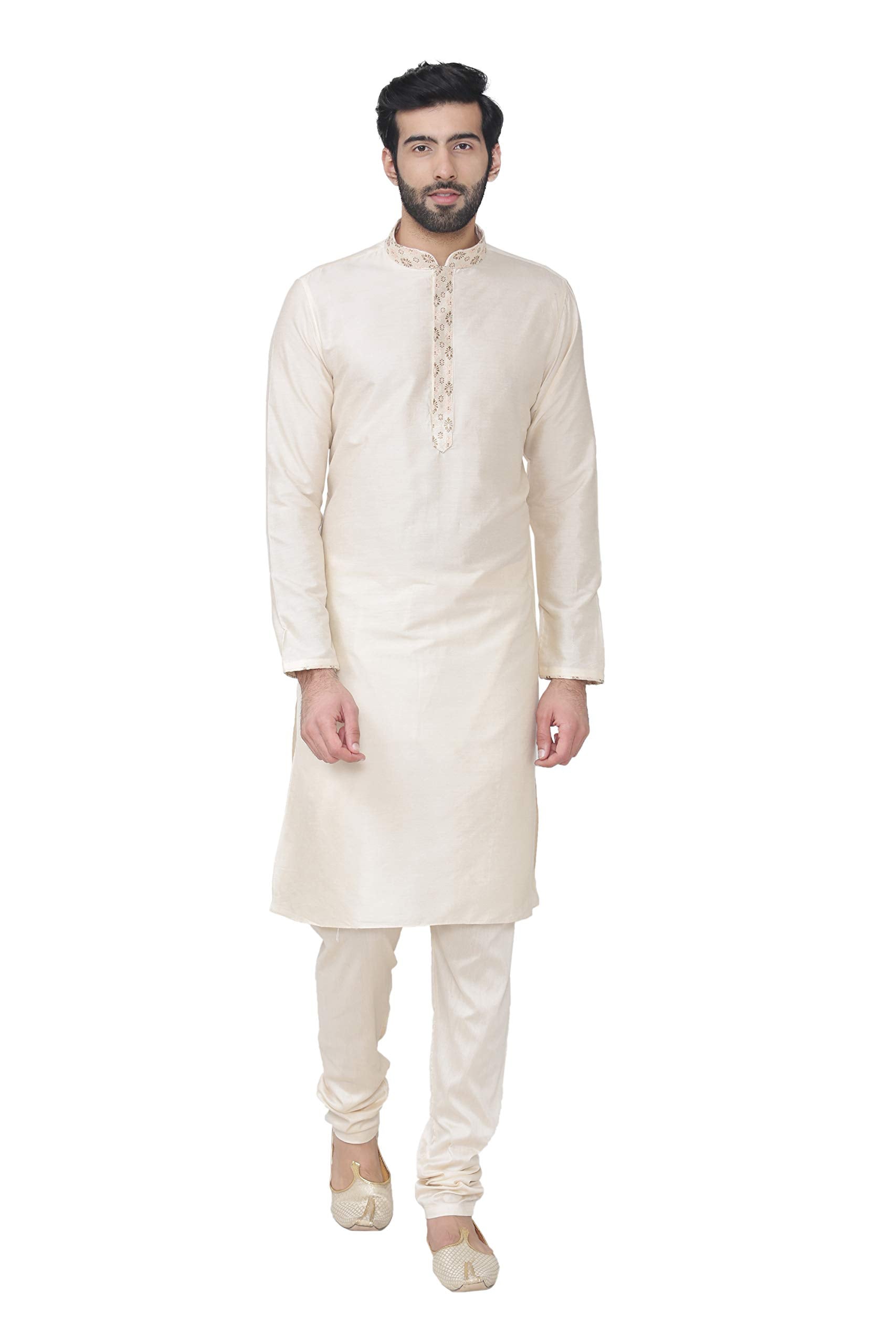 Manyavar MenS Silk Blend Regular Kurta With Churidar And Jacket (Jast123-303-M_Beige_M)